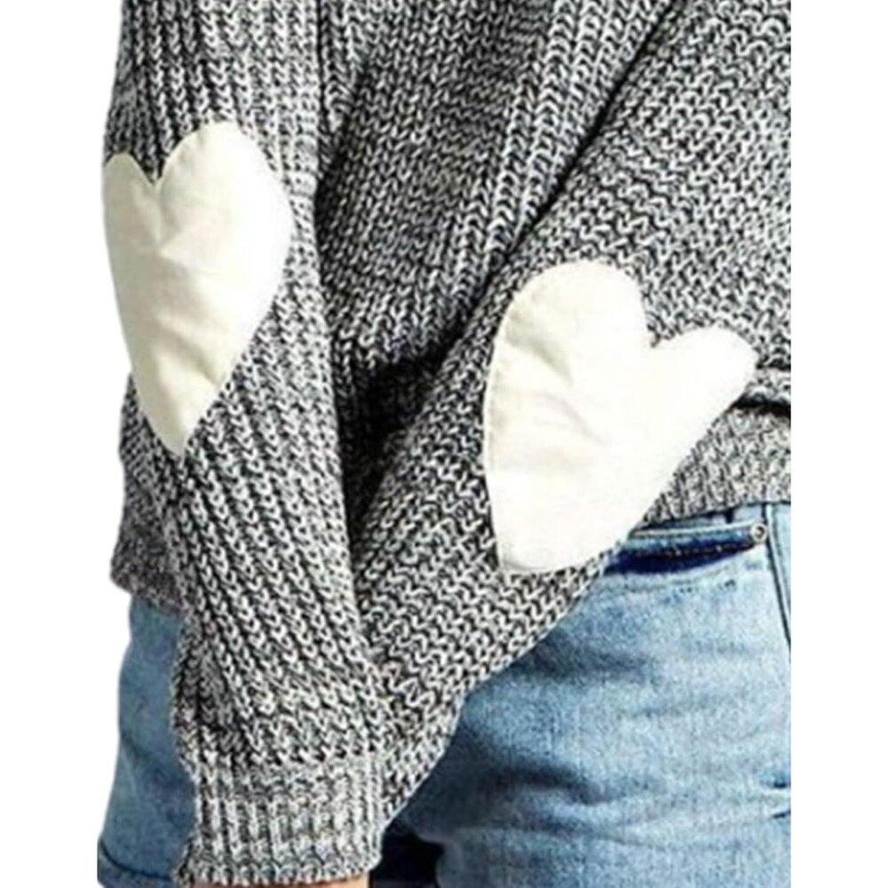 Women's Cute Heart Pattern Elbow Patchwork Knitte… - image 3